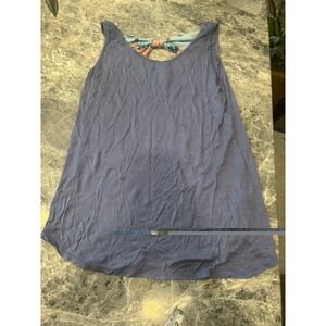 Ladies Xl Love Story Slate Blue Tank Top With Attached Back Floral Bow Detail